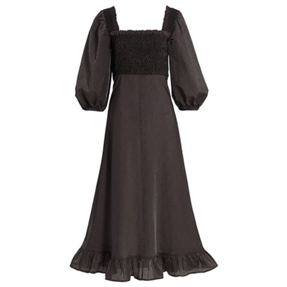 NWT 🖤 GANNI Seesucker Puff-Sleeve Midi Dress - Picture 3 of 12